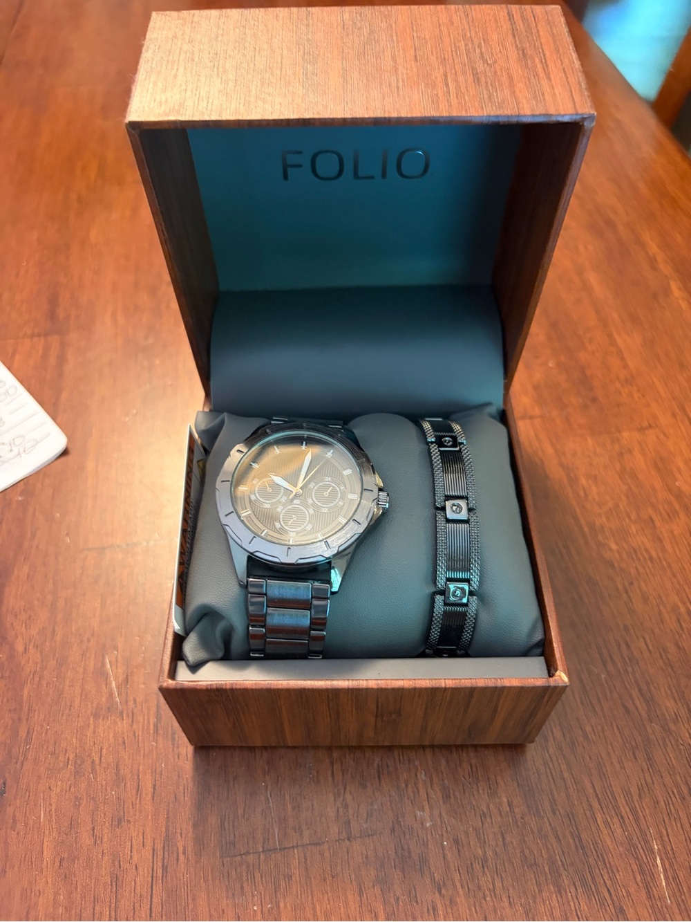 Folio Black Stainless Steel Chronograph Watch with Bracelet